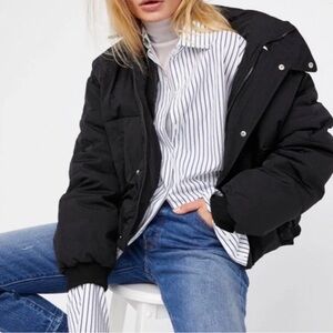 Free People Cold Rush Black Snap Button Women Puffer Jacket Size Small Outdoor
